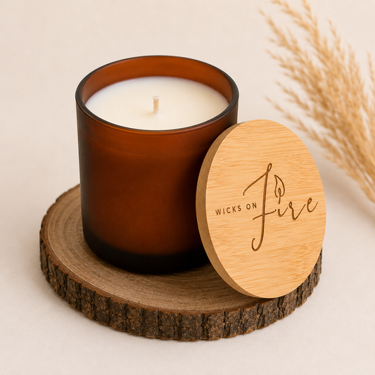 Frosted Amber Candle + Bamboo Lid — 9 oz | $25