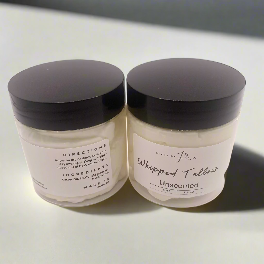 4 oz Whipped Tallow Balm – Grass-Fed Tallow & Castor Oil for Deep Hydration